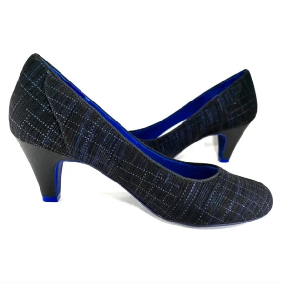 Betabrand On Your Mark Onyx Blue Black Boucle Plaid Textured Heels Womens Size 9 - Picture 2 of 8